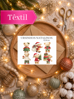 URSINHOS NATALALINOS -6CM , ADESIVO DTF TÊXTIL